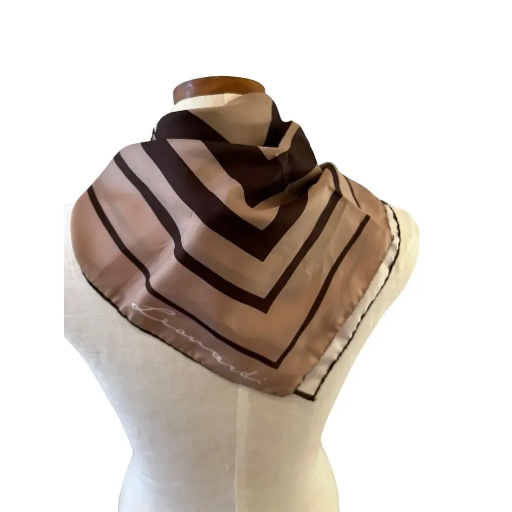 Vintage 70s Leonardi mod print scarf taupe chocolate brown